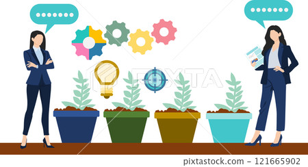 Illustration of a businesswoman growing her business Illustration of a businesswoman growing her business 121665902