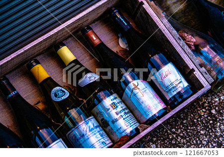 Empty bottles, alcohol 121667053