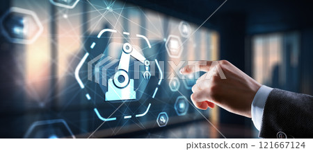 RPA Robotic Process Automation system. Artificial intelligence concept 121667124
