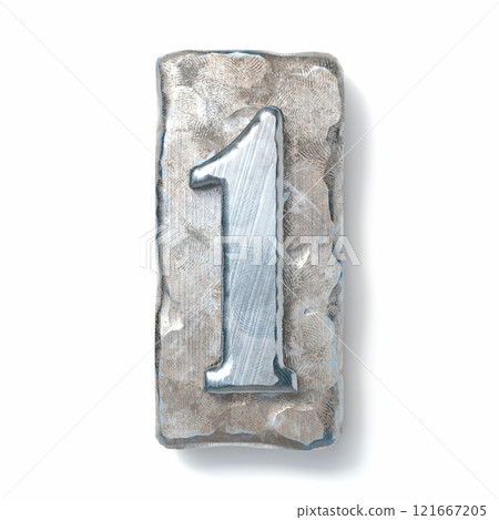 Aged metal letterpress Number 1 ONE 3D Aged metal letterpress Number 1 ONE 3D 121667205