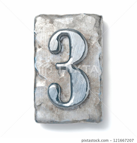 Aged metal letterpress Number 3 THREE 3D Aged metal letterpress Number 3 THREE 3D 121667207