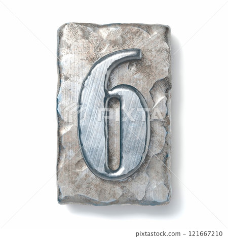 Aged metal letterpress Number 6 SIX 3D 121667210