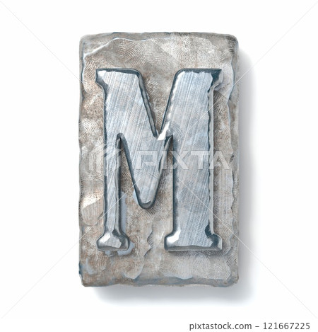 Aged metal letterpress Letter M 3D Aged metal letterpress Letter M 3D 121667225