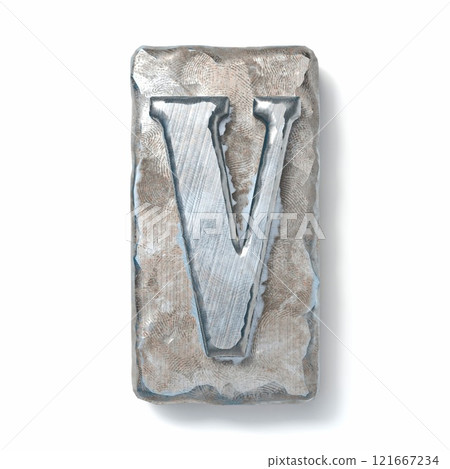 Aged metal letterpress Letter V 3D 121667234