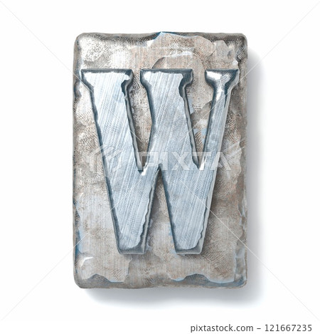 Aged metal letterpress Letter W 3D 121667235