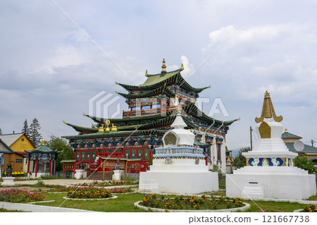 Buddhist stupas near Hambo Lama Itigelov's Palace at the monastery in Ivolginsky Datsan in Buryatia Buddhist stupas near Hambo Lama Itigelov's Palace at the monastery in Ivolginsky Datsan in Buryatia 121667738