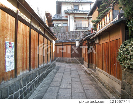Stone-walled alley in Kyoto city 121667744