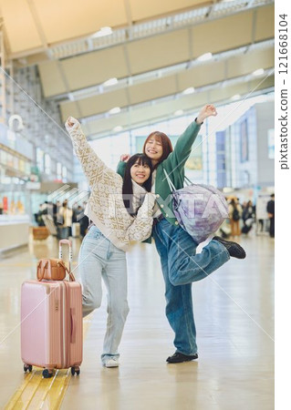 A woman having fun at the airport 121668104