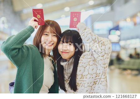 A woman with a passport 121668127