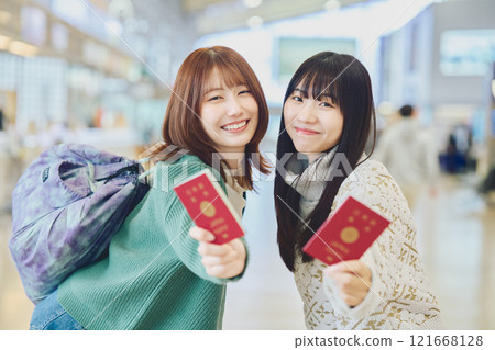 A woman with a passport 121668128