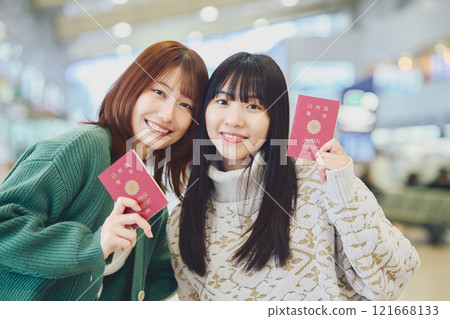 A woman with a passport 121668133