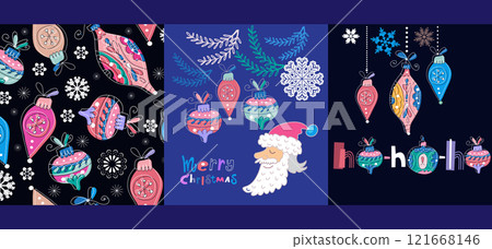 Merry Christmas and Happy New Year holiday abstract background template set cards design Merry Christmas and Happy New Year holiday abstract background template set cards design 121668146