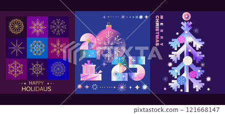 Merry Christmas and Happy New Year holiday abstract background template set cards design Merry Christmas and Happy New Year holiday abstract background template set cards design 121668147