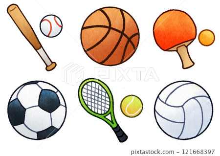 各種運動球和設備的插圖集 各種運動球和設備的插圖集 121668397