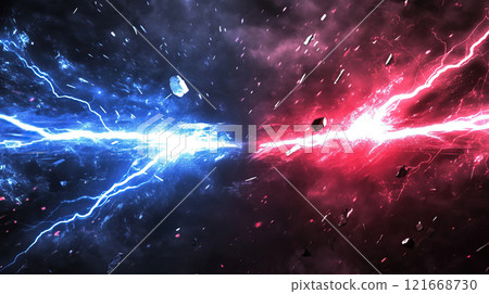 Electric Clash Red versus Blue Lightning Effects Showcase with Dynamic Visuals and Artistry 121668730