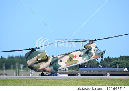 Japan Air Self-Defense Force's CH-47J conducting a demonstration flight 121668741