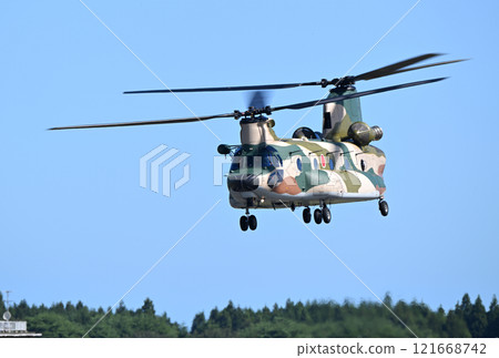 Japan Air Self-Defense Force's CH-47J conducting a demonstration flight 121668742