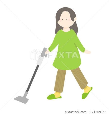 A woman cleaning a vacuum cleaner 121669158