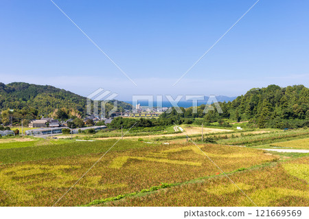 View of the ocean from the rice field art observatory in Nijo, Itoshima City View of the ocean from the rice field art observatory in Nijo, Itoshima City 121669569