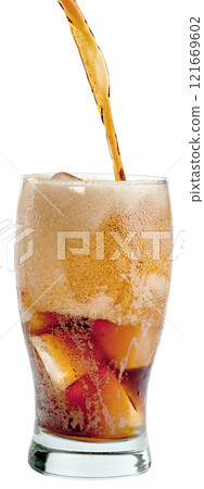 cola water and ice cubes in glass transparent isolated cola water and ice cubes in glass transparent isolated 121669602