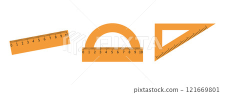 Set of yellow school rulers. School supplies. Hand drawn vector illustration Set of yellow school rulers. School supplies. Hand drawn vector illustration 121669801