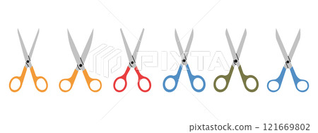 Set of open scissors. Hand drawn vector illustration 121669802
