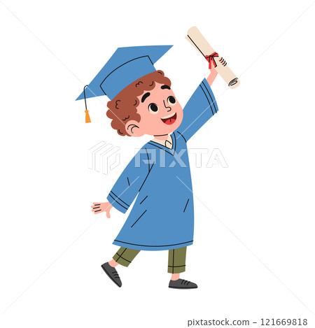 Boy wearing graduation gowns and cap. Education concept. Hand drawn style Boy wearing graduation gowns and cap. Education concept. Hand drawn style 121669818