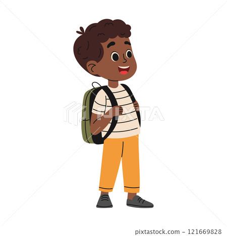 Happy school kid boy with backpack. Back to school concept. Hand drawn illustration Happy school kid boy with backpack. Back to school concept. Hand drawn illustration 121669828