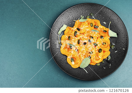 Ravioli with pumpkin. Ravioli with pumpkin. 121670126