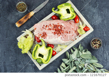 Set of raw meat. 121670127