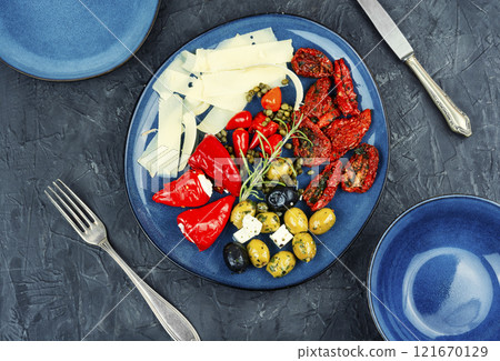 Mediterranean appetizer plate, Greek antipasti. 121670129