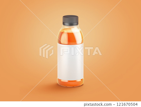 Blank 16 oz plastic carrot juice bottle with white label mockup Blank 16 oz plastic carrot juice bottle with white label mockup 121670504