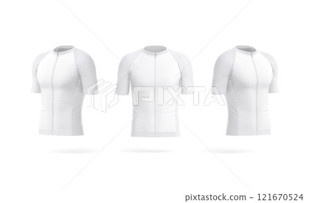 Blank white cycling zip jersey mockup, front and side view 121670524
