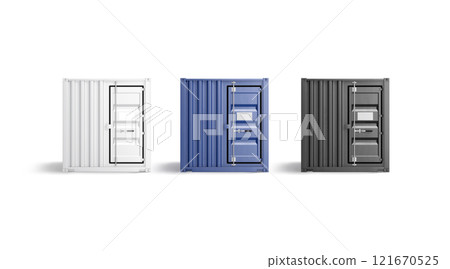 Blank black, white, blue steel cargo container door mockup, isolated 121670525
