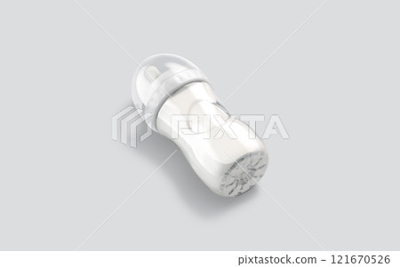 Blank transparent plastic baby bottle mockup lying, side view 121670526