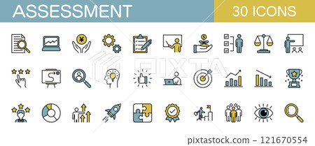Assessment, evaluation, and appraisal icon set (color) 121670554