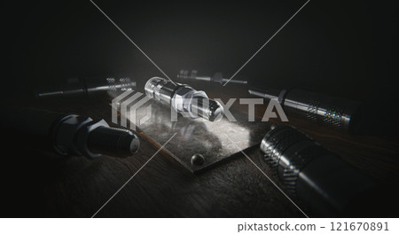 Euro standard Hydraulic quick couple for quick connect fitting. Made of stainless steel for join hose oil, water and air. Placed on iron plate 121670891