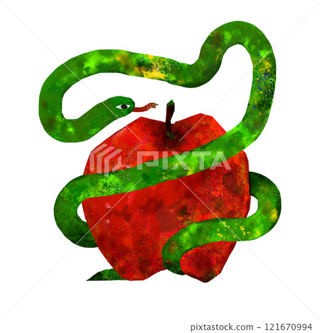 Collage of a snake coiling around an apple 121670994