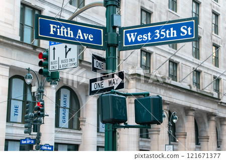 Street sign in New York City, city concept and road direction. 121671377