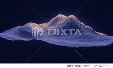 Digital wave pattern of a topographical map against a dark background. 121671420