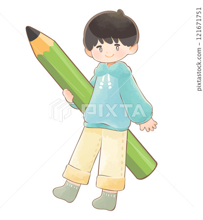 Child with a big pencil: Boy 121671751