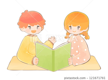 Children reading books together: boys and girls 121671781