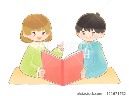 Children reading books together: girls and boys Children reading books together: girls and boys 121671782