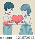 一個男人和一個女人小心翼翼地握著他們的心的插圖 121672013