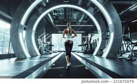 A stylish fitness trainer working out in a modern gym 121672074