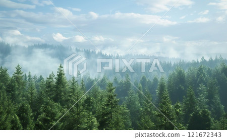 A bird's-eye view of a green pine forest A bird's-eye view of a green pine forest 121672343
