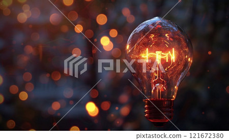 Light bulb image on blurred background symbolizing innovative thinking 121672380