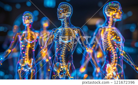 Radiant holographic displays illustrating human body structure 121672396