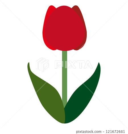 單一紅色鬱金香的簡單平面插圖，白色背景 121672681