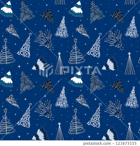 Seamless pattern with chaotically arranged Christmas trees and stars Seamless pattern with chaotically arranged Christmas trees and stars 121673155